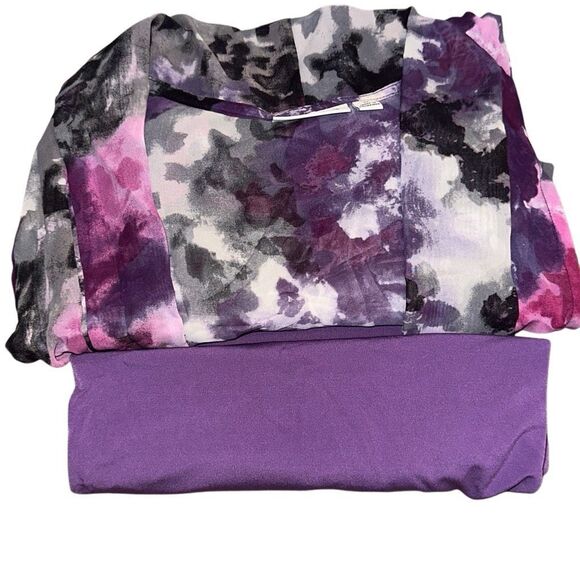 Susan Graver Womens 3X Chiffon Vest & Liquid Knit Top Iris Purple Floral NWT - Picture 1 of 6